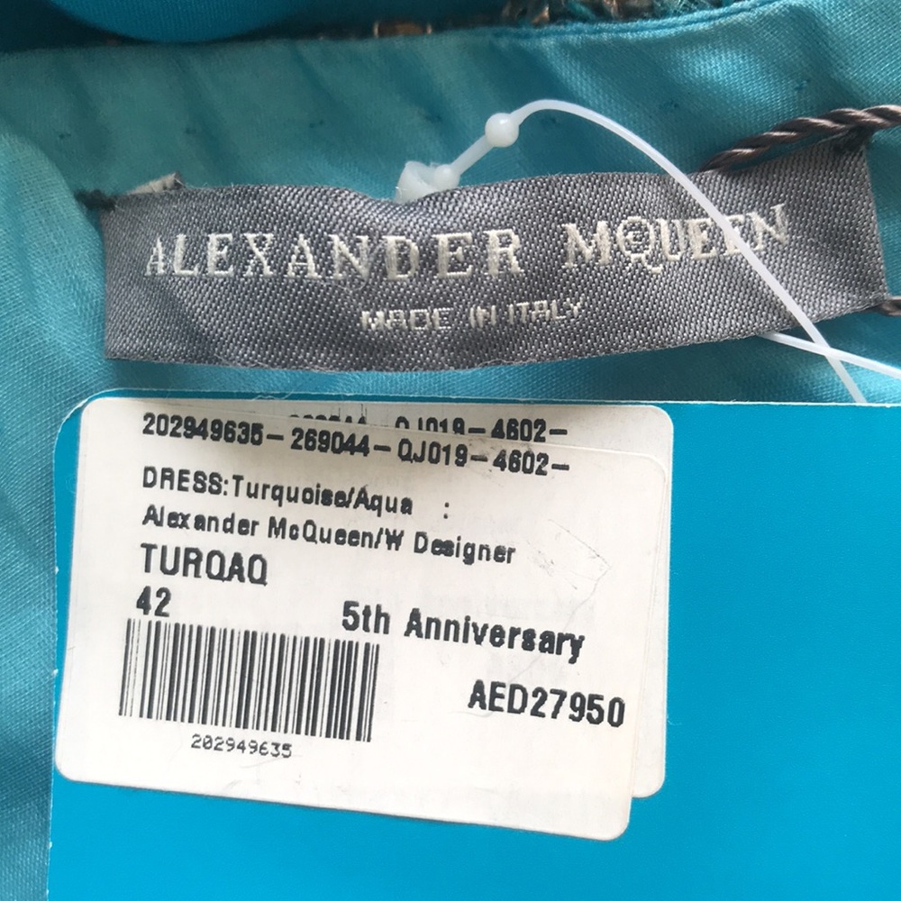 ALEXANDER MCQUEEN Dress NWT Turquoise Chiffon w/Bronze Swarovski Size 42 US 8-10 - Picture 6 of 17